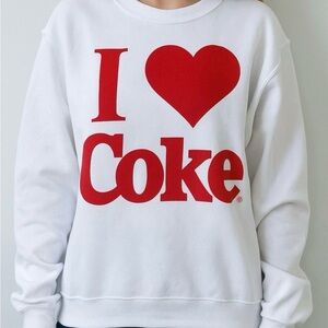 I Love Coke Coca Cola White and Red Crew Neck Sweatshirt NWT Size M
